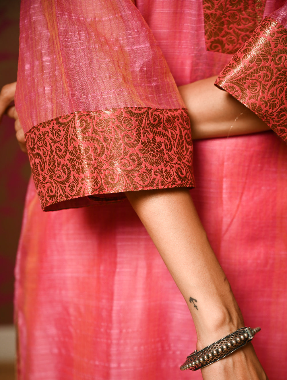 Light Festive. Soft Chanderi & Benarasi Brocade Long Kurta Set - Gulnaar, (2 pc set)