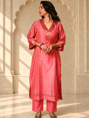 Light Festive. Soft Chanderi & Benarasi Brocade Long Kurta Set - Gulnaar, (2 pc set)