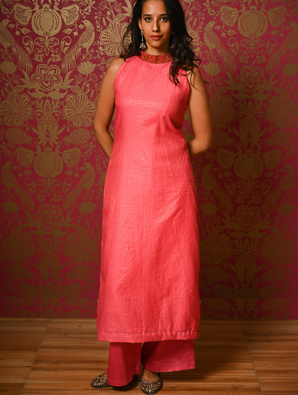 Light Festive. Soft Chanderi & Benarasi Brocade Long Kurta Set - Gulbahar, (2 pc set)