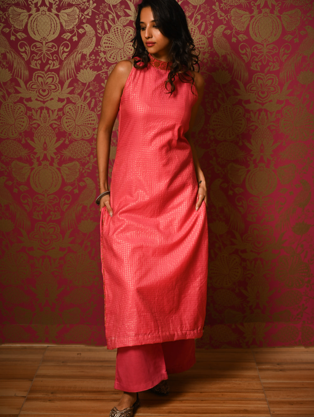 Light Festive. Soft Chanderi & Benarasi Brocade Long Kurta Set - Gulbahar, (2 pc set)