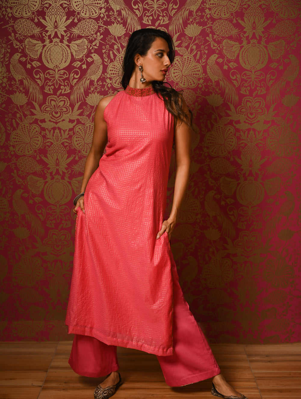 Light Festive. Soft Chanderi & Benarasi Brocade Long Kurta Set - Gulbahar, (2 pc set)