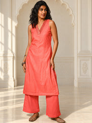 Light Festive. Cotton Zari Checks & Benarasi Brocade Long Kurta Set - Gulnaaz, (2 pc set)