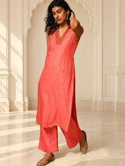 Light Festive. Cotton Zari Checks & Benarasi Brocade Long Kurta Set - Gulnaaz, (2 pc set)