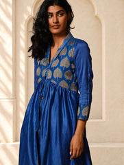 Regal Elegance. Chanderi Long Dress / Kurta Set - Neela Paan, (2 pc set)