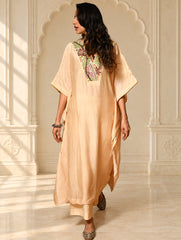 Regal Elegance. Hand Embroidered Kantha Chanderi Kaftan Kurta Set - Bahaar, (2 pc set)