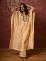 Regal Elegance. Hand Embroidered Kantha Chanderi Kaftan Kurta Set - Bahaar, (2 pc set)