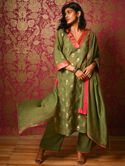 Light Festive. Soft Benarasi Kurta Set - Forest Flora ( 3 pc set)