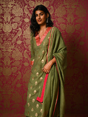 Light Festive. Soft Benarasi Kurta Set - Forest Flora ( 3 pc set)