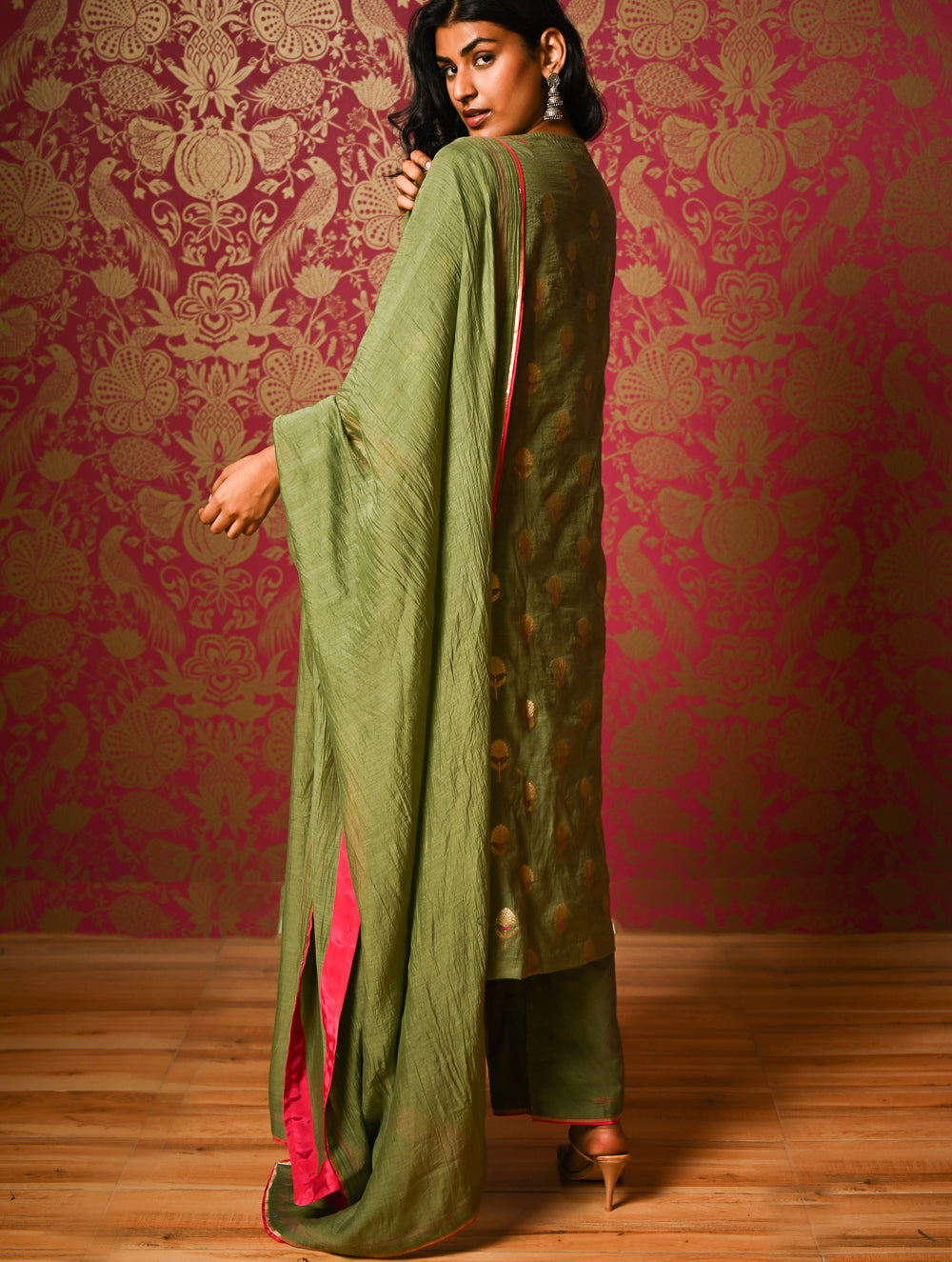 Light Festive. Soft Benarasi Kurta Set - Forest Flora ( 3 pc set)