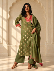 Light Festive. Soft Benarasi Kurta Set - Forest Flora ( 3 pc set)