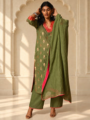 Light Festive. Soft Benarasi Kurta Set - Forest Flora ( 3 pc set)