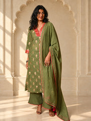 Light Festive. Soft Benarasi Kurta Set - Forest Flora ( 3 pc set)