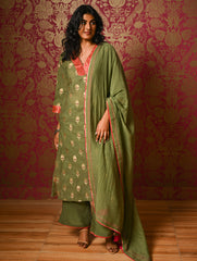 Light Festive. Soft Benarasi Kurta Set - Forest Flora ( 3 pc set)
