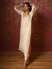 Light Festive. Elegant Kerala Kasavu Kurta Set - Golden Cream (2 pc set)