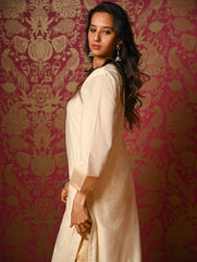 Light Festive. Elegant Kerala Kasavu Kurta Set - Golden Cream (2 pc set)