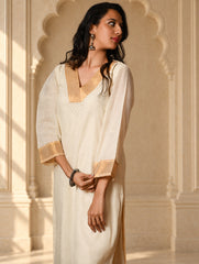 Light Festive. Elegant Kerala Kasavu Kurta Set - Golden Cream (2 pc set)