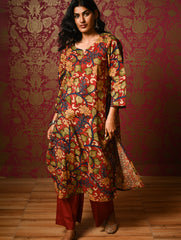 Exclusive, Authentic Kalamkari Cotton Loose Fit Kurta Set - Red Flora (2 pc set)