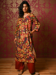 Exclusive, Authentic Kalamkari Cotton Loose Fit Kurta Set - Red Flora (2 pc set)
