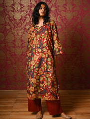 Exclusive, Authentic Kalamkari Cotton Loose Fit Kurta Set - Red Flora (2 pc set)
