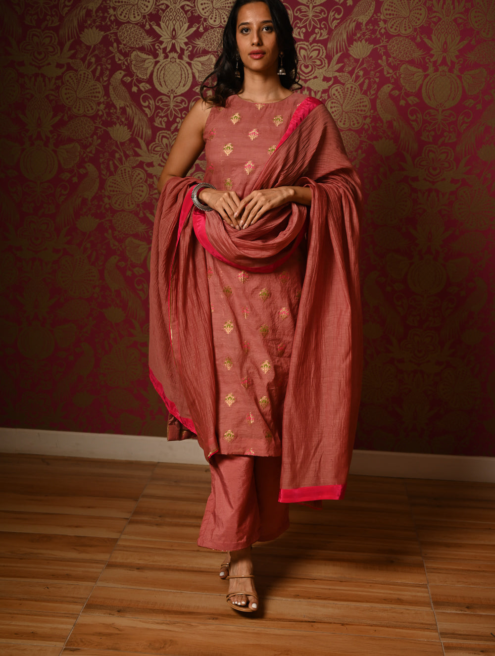 Light Festive. Soft Benarasi Kurta Set - Rose Petals ( 3 pc set)