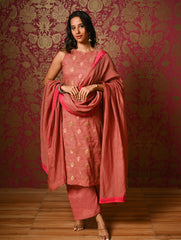 Light Festive. Soft Benarasi Kurta Set - Rose Petals ( 3 pc set)