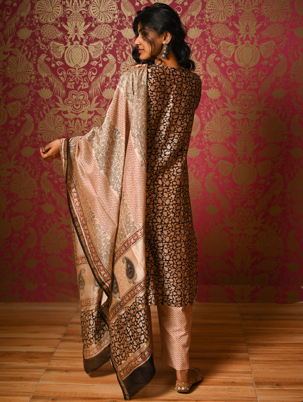 Light Festive. Bagru Hand Block Printed Chanderi Kurta Set - Gulshan ( 3 pc set)