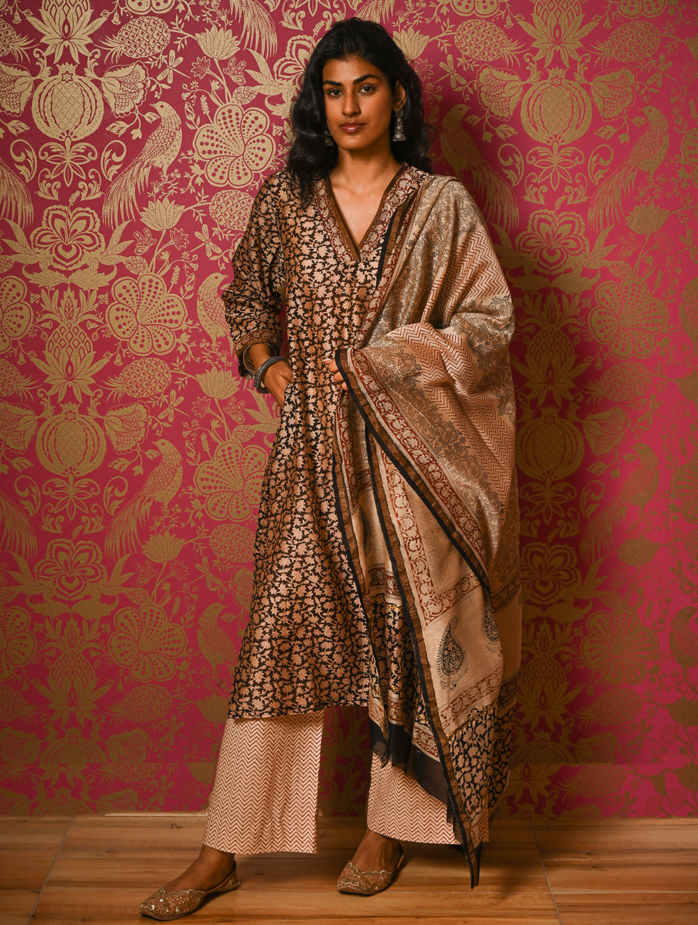 Light Festive. Bagru Hand Block Printed Chanderi Kurta Set - Gulshan ( 3 pc set)