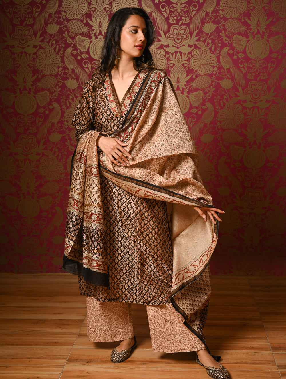 Light Festive. Bagru Hand Block Printed Chanderi Kurta Set - Gulshan ( 3 pc set)