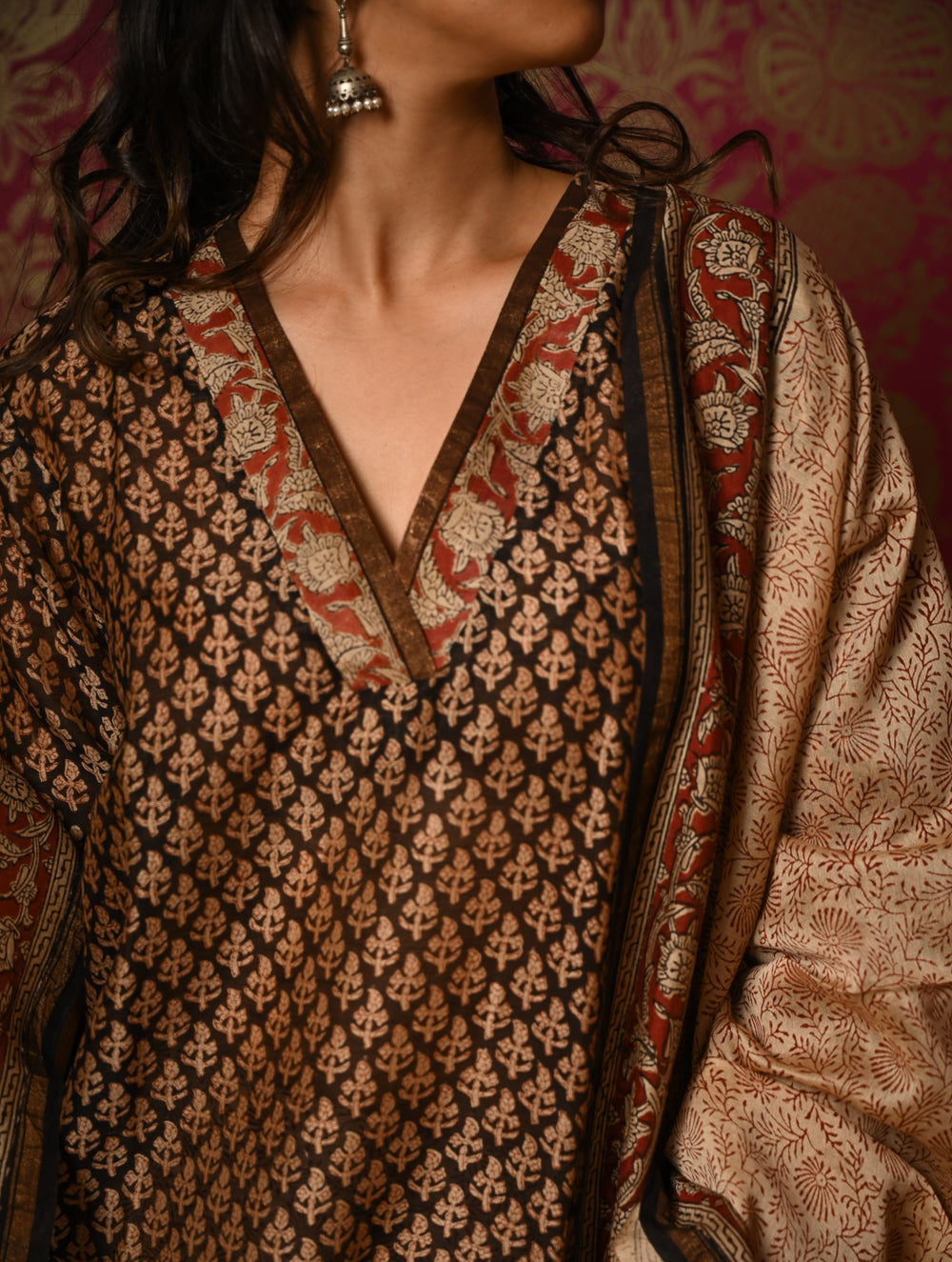Light Festive. Bagru Hand Block Printed Chanderi Kurta Set - Gulshan ( 3 pc set)