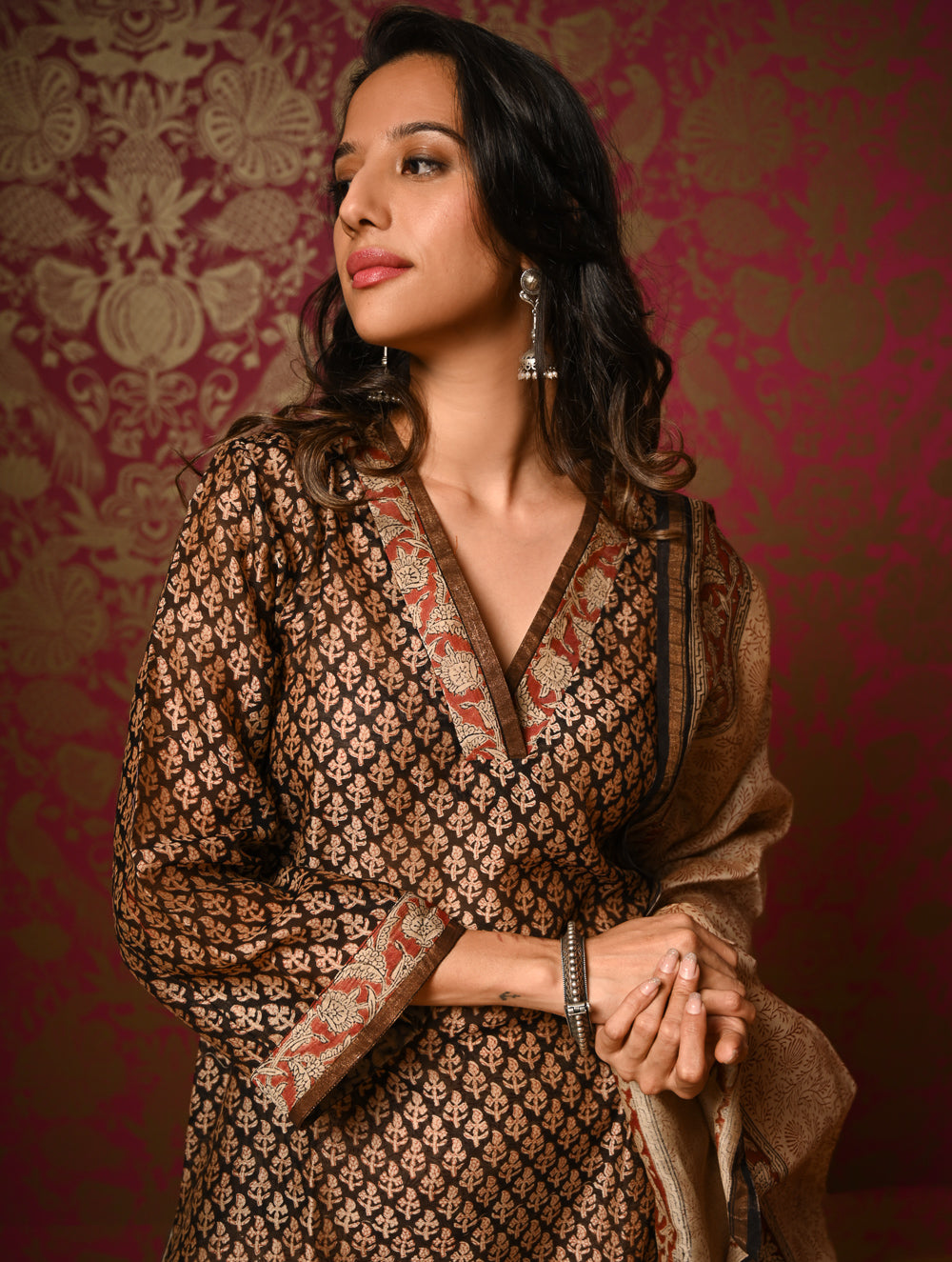 Light Festive. Bagru Hand Block Printed Chanderi Kurta Set - Gulshan ( 3 pc set)