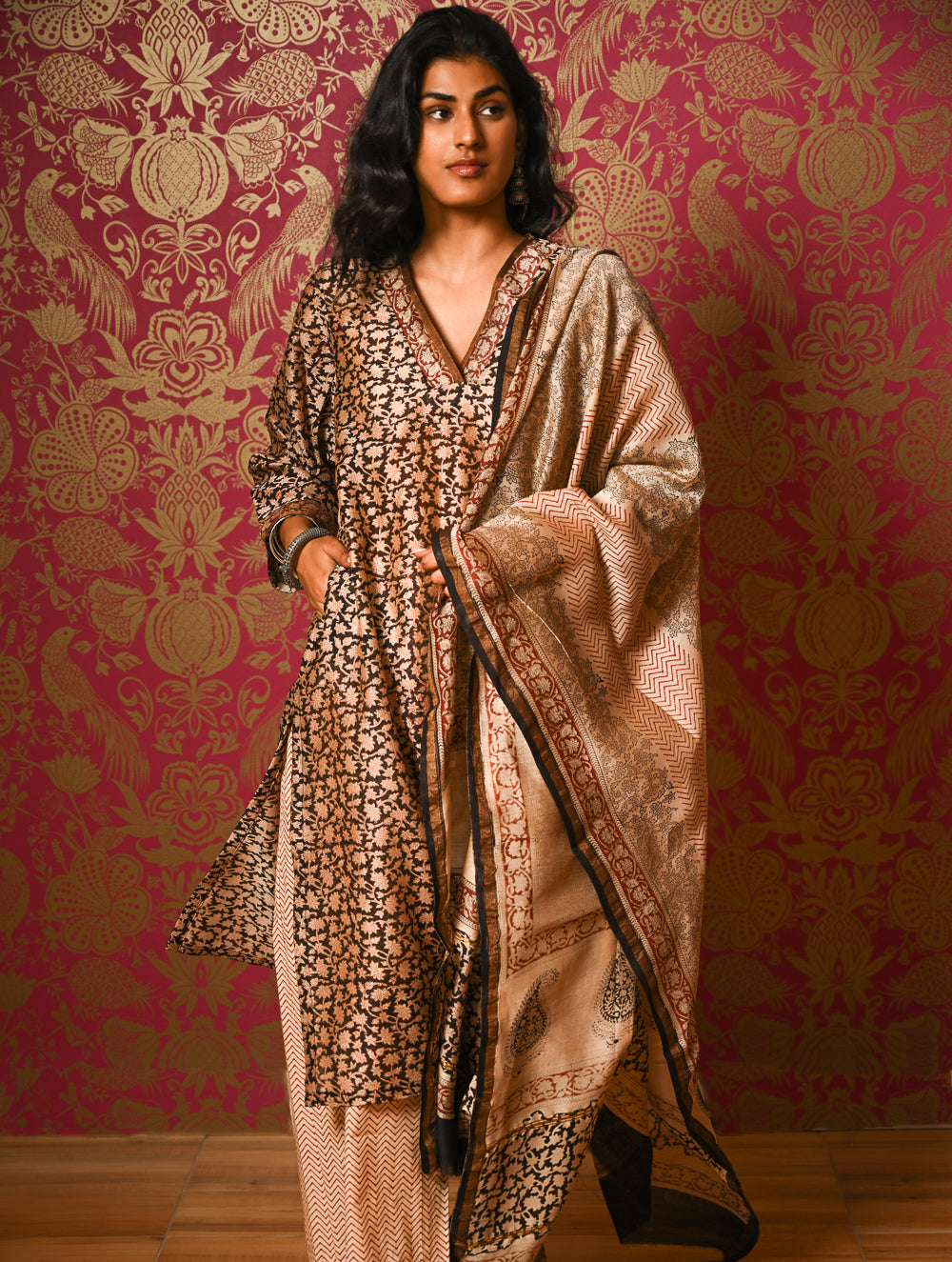 Light Festive. Bagru Hand Block Printed Chanderi Kurta Set - Gulshan ( 3 pc set)