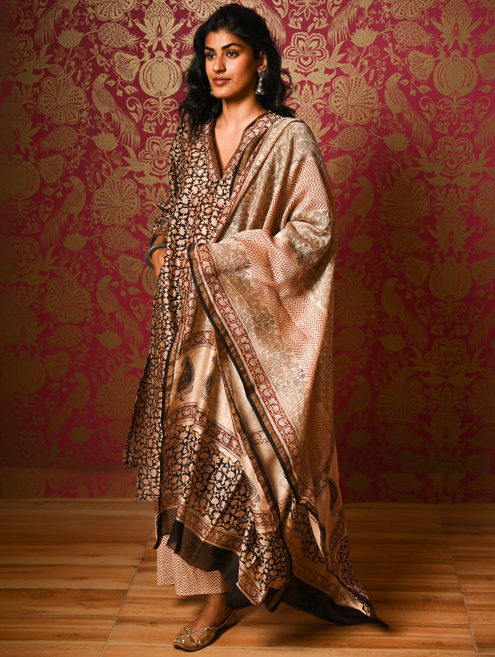Light Festive. Bagru Hand Block Printed Chanderi Kurta Set - Gulshan ( 3 pc set)