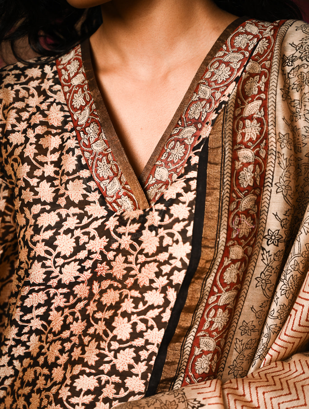 Light Festive. Bagru Hand Block Printed Chanderi Kurta Set - Gulshan ( 3 pc set)