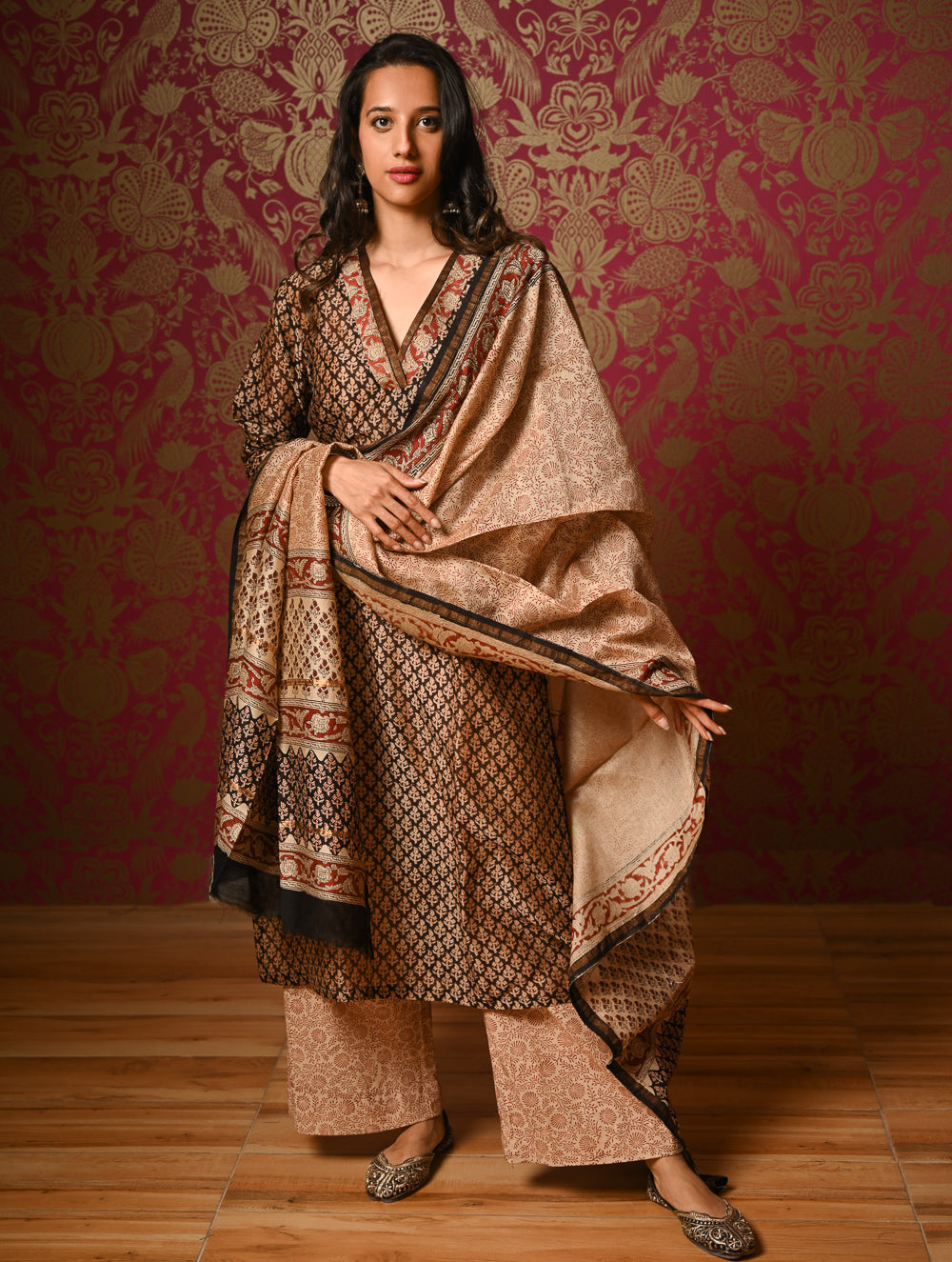 Light Festive. Bagru Hand Block Printed Chanderi Kurta Set - Gulshan ( 3 pc set)