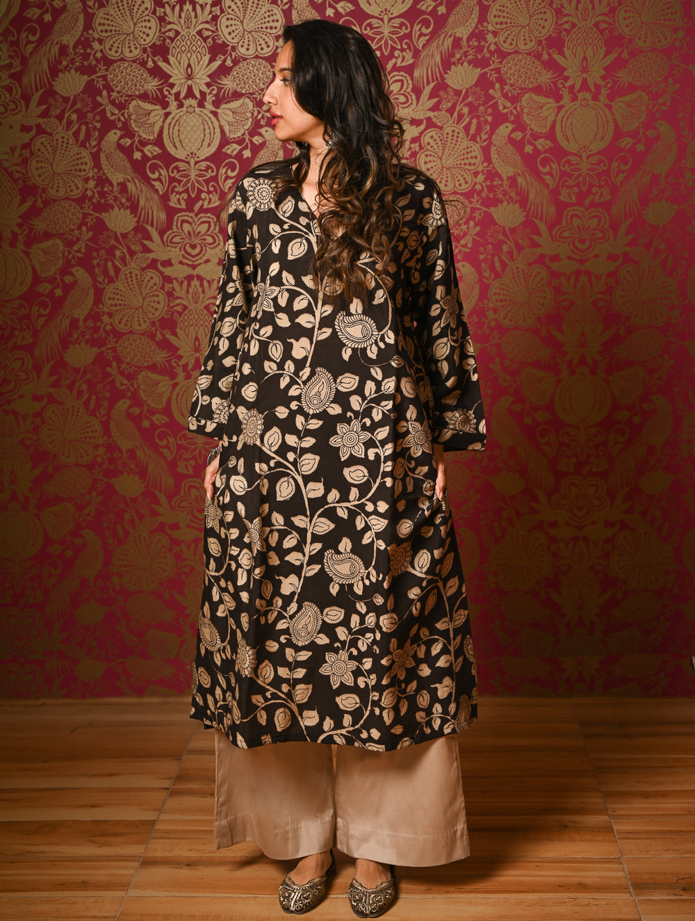 Exclusive, Authentic Kalamkari Silk Viscose Blend Loose Fit Kurta Set - Peacocks (2 pc set)