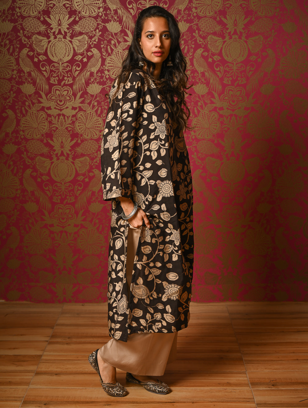 Exclusive, Authentic Kalamkari Silk Viscose Blend Loose Fit Kurta Set - Peacocks (2 pc set)