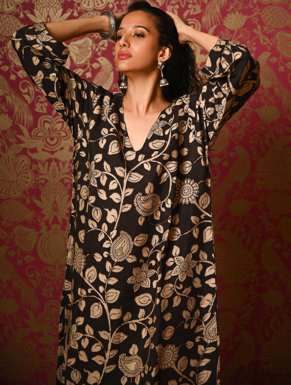 Exclusive, Authentic Kalamkari Silk Viscose Blend Loose Fit Kurta Set - Peacocks (2 pc set)