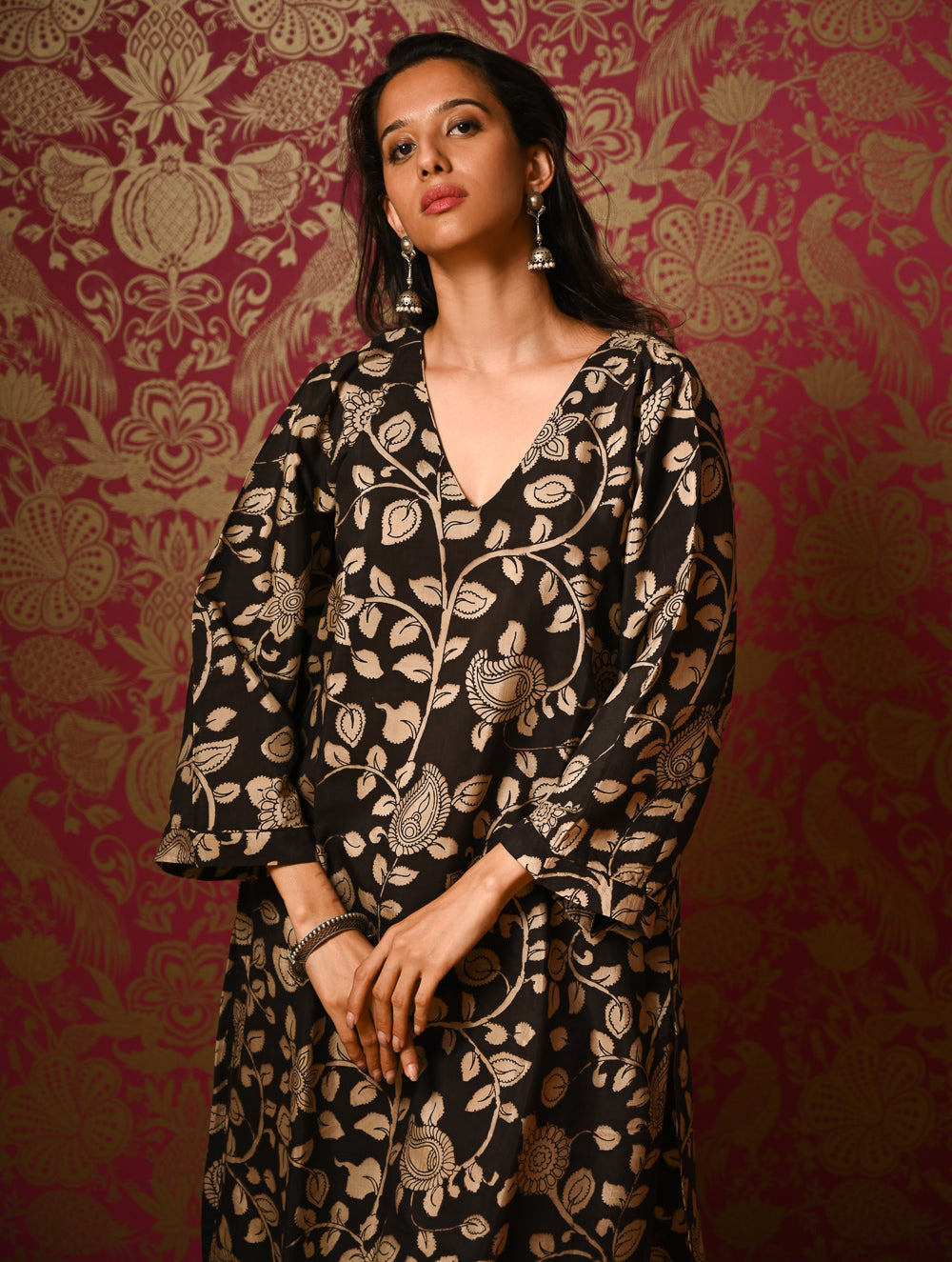 Exclusive, Authentic Kalamkari Silk Viscose Blend Loose Fit Kurta Set - Peacocks (2 pc set)