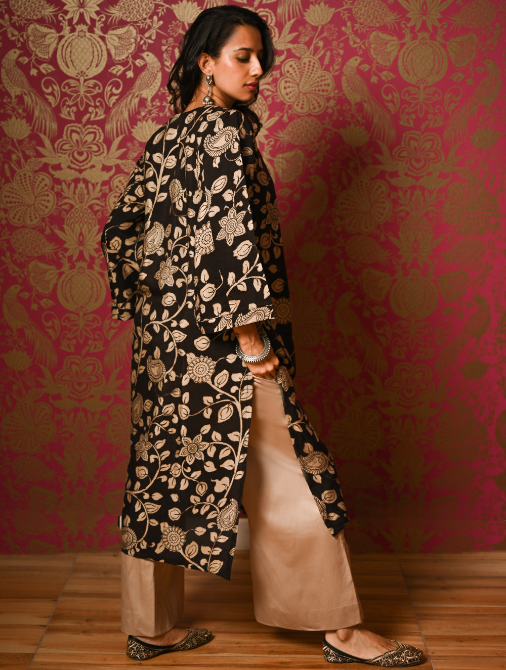 Exclusive, Authentic Kalamkari Silk Viscose Blend Loose Fit Kurta Set - Peacocks (2 pc set)