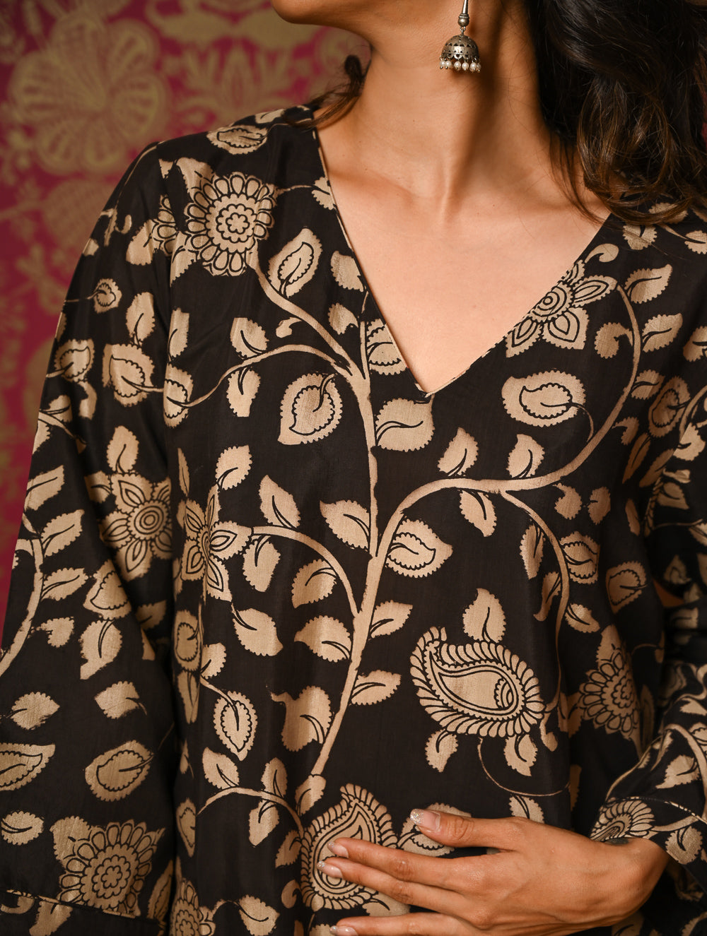 Exclusive, Authentic Kalamkari Silk Viscose Blend Loose Fit Kurta Set - Peacocks (2 pc set)