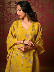 Exclusive, Authentic Kalamkari Silk Viscose Blend Kaftan Kurta Set - Bamboo Stems (2 pc set)