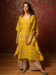 Exclusive, Authentic Kalamkari Silk Viscose Blend Kaftan Kurta Set - Bamboo Stems (2 pc set)