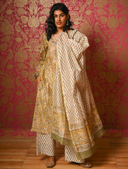 Light Festive. Bagru Hand Block Printed Chanderi Kurta Set - Hariyali ( 3 pc set)