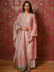 Light Festive. Bagru Hand Block Printed Chanderi Kurta Set - Gulab ( 3 pc set)
