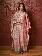 Light Festive. Bagru Hand Block Printed Chanderi Kurta Set - Gulab ( 3 pc set)
