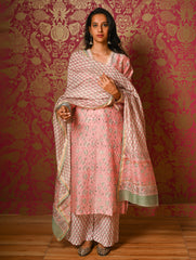 Light Festive. Bagru Hand Block Printed Chanderi Kurta Set - Gulab ( 3 pc set)