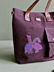 Kantha Caravan Collection: The Kantha & Canvas Conference Bag - Plum Peacocks Tote