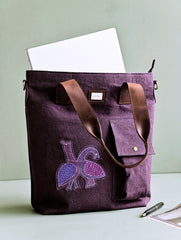 Kantha Caravan Collection: The Kantha & Canvas Conference Bag - Plum Peacocks Tote