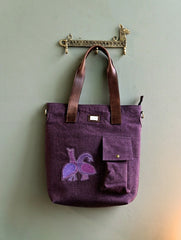 Kantha Caravan Collection: The Kantha & Canvas Conference Bag - Plum Peacocks Tote