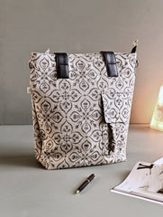 The Traveller’s Collection: Handblock Print Conference Bag - Ebony Floral Tote